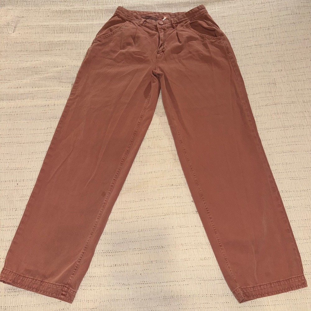 Free People Pleated Straight Leg Trousers Terracotta Rose Pink Size 4